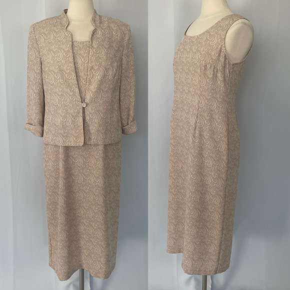 Dress Jacket 2 Piece Set Size 12 Petite 12P Beige Tan Minimal Monochromatic - Picture 1 of 16